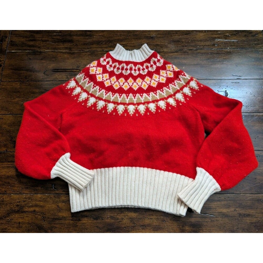 Brooks Brothers Merino Wool Fair Isle Sweater Red White M Cottagecore Grandpacor
